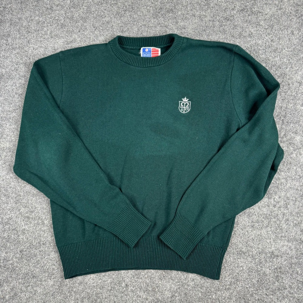 School Apparel Sweater Mens Size XL Dark Green Crew Neck Crest Knit Pullover